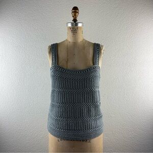Vince l M Steel Blue Intricate Cotton Crochet Knit Square Neckline Camisole Tank
